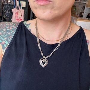 Brighton Silver Double Heart Necklace Layered Chain